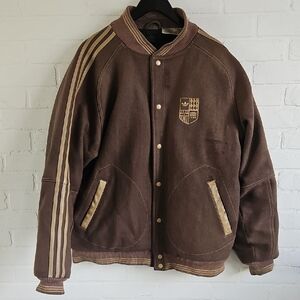 adidas Brown Bomber Jacket with Gold Stripes